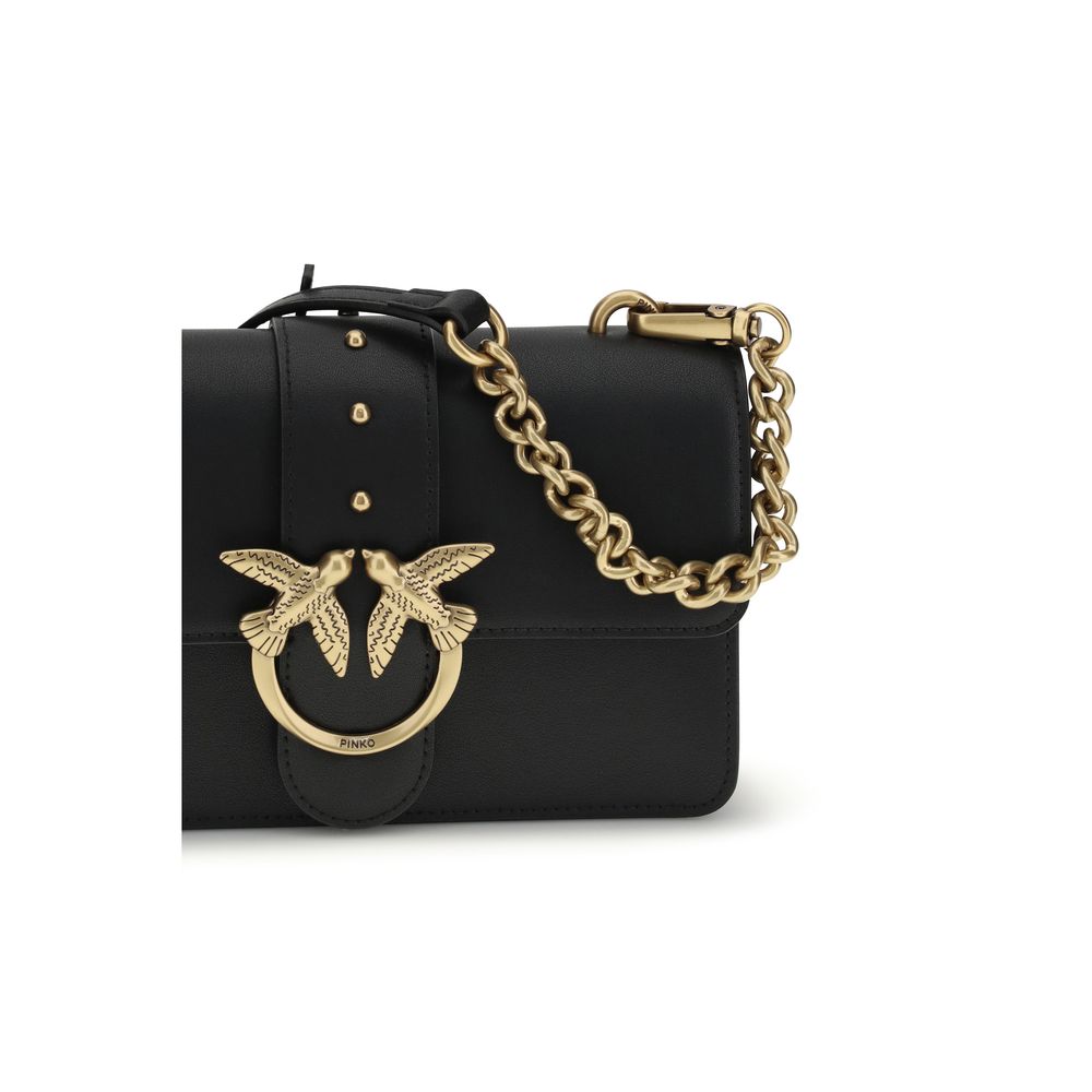 PINKO Black Calf Leather Bos Taurus Shoulder Bag