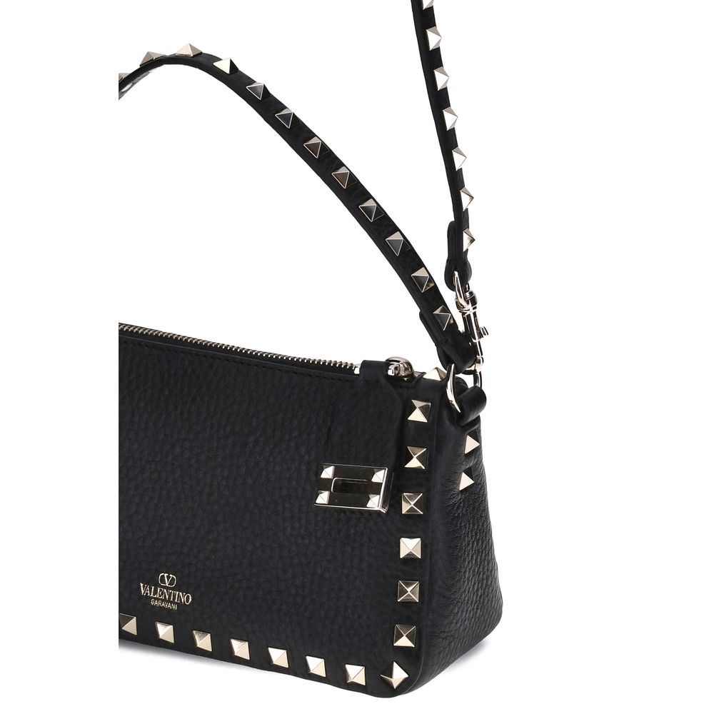 Valentino Garavani Black Calf Leather Bos Taurus Shoulder Bag