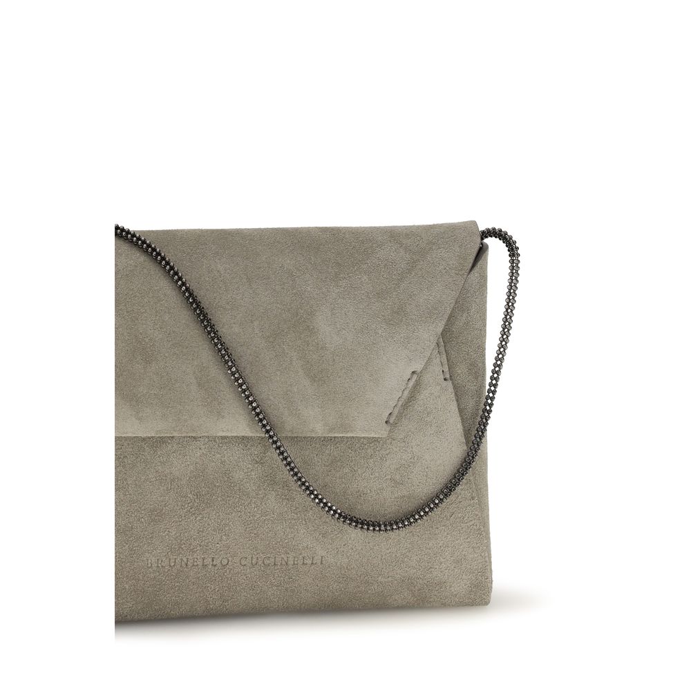 Brunello Cucinelli Gray Calf Leather Bos Taurus Shoulder Bag