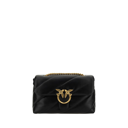 PINKO Black Calf Leather Bos Taurus Shoulder Bag