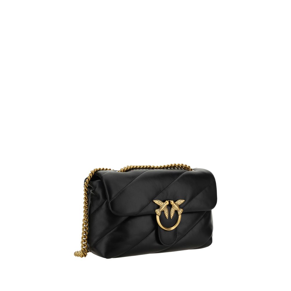 PINKO Black Calf Leather Bos Taurus Shoulder Bag