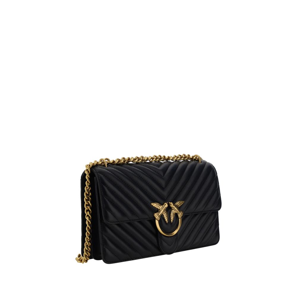 PINKO Black Calf Leather Bos Taurus Shoulder Bag