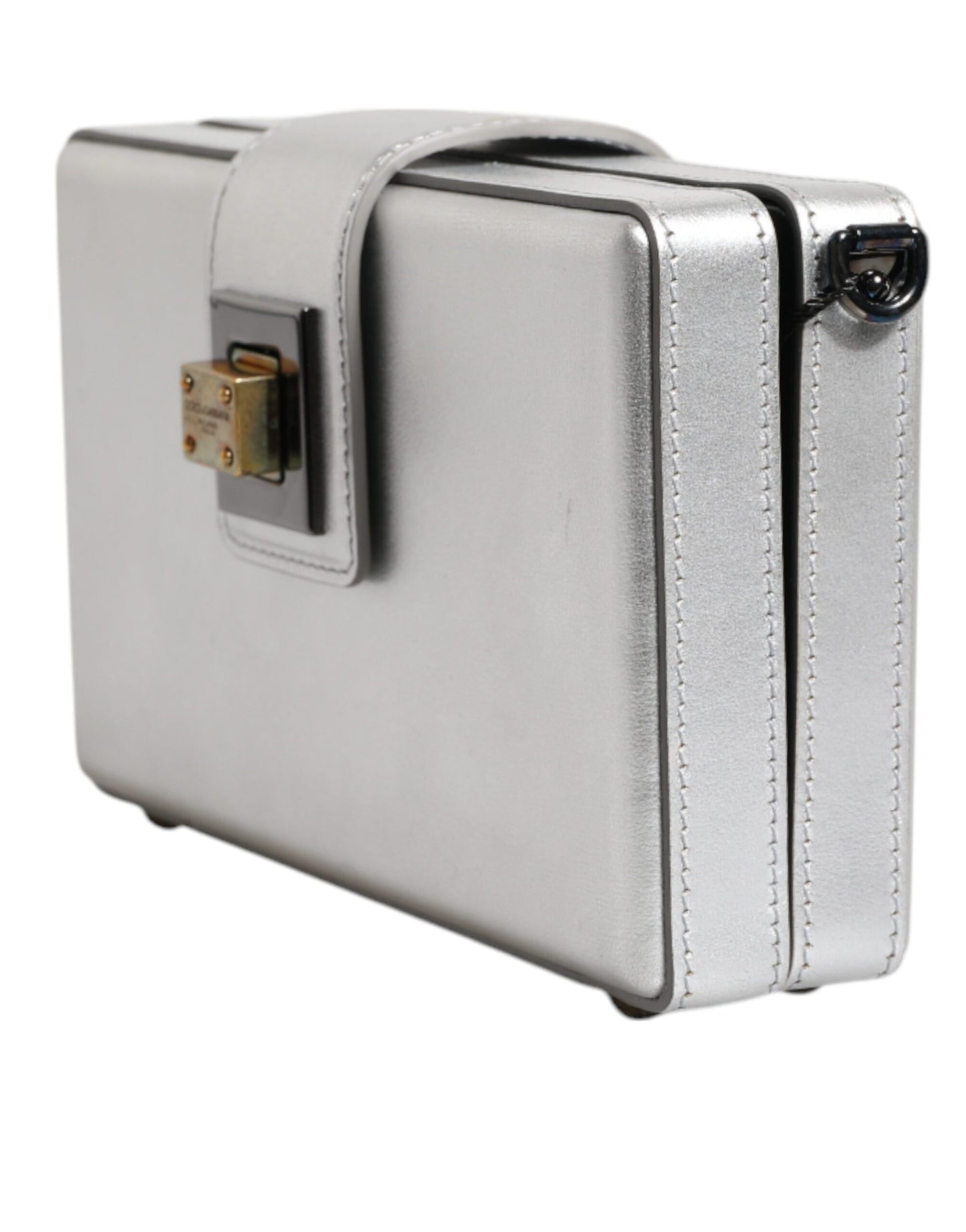 Dolce & Gabbana Metallic Silver DG BOX Leather Shoulder Strap Bag