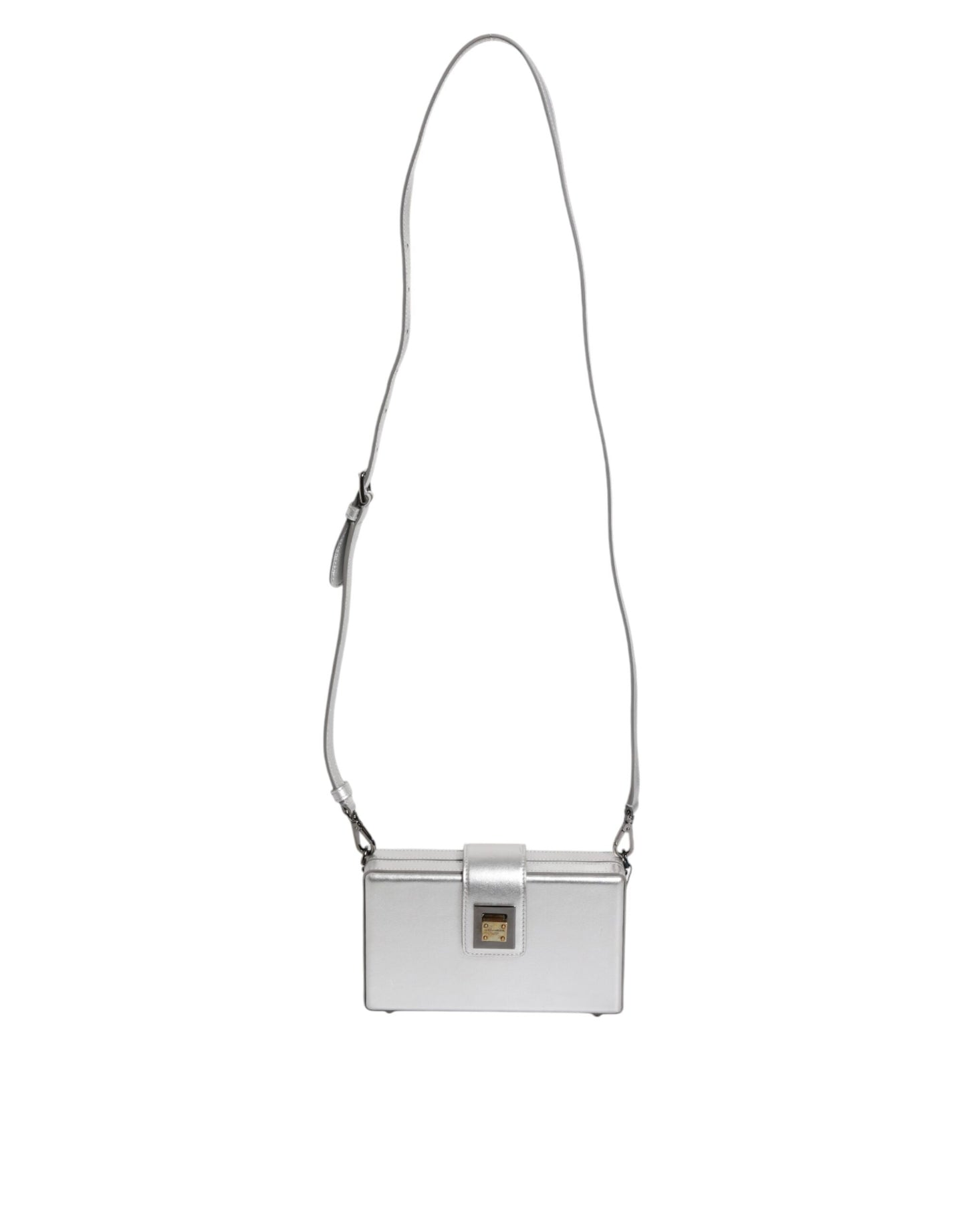 Dolce & Gabbana Metallic Silver DG BOX Leather Shoulder Strap Bag