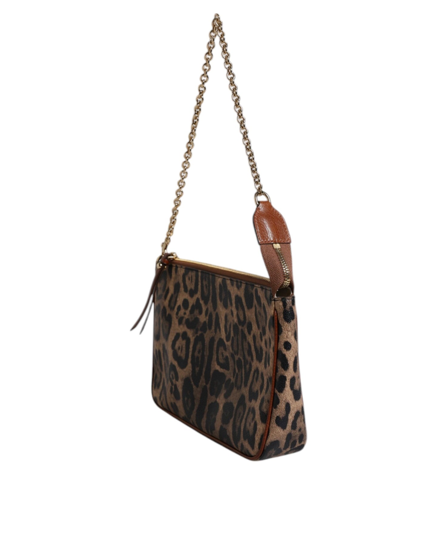 Dolce & Gabbana Brown Leopard Leather Shoulder Chain Strap Bag