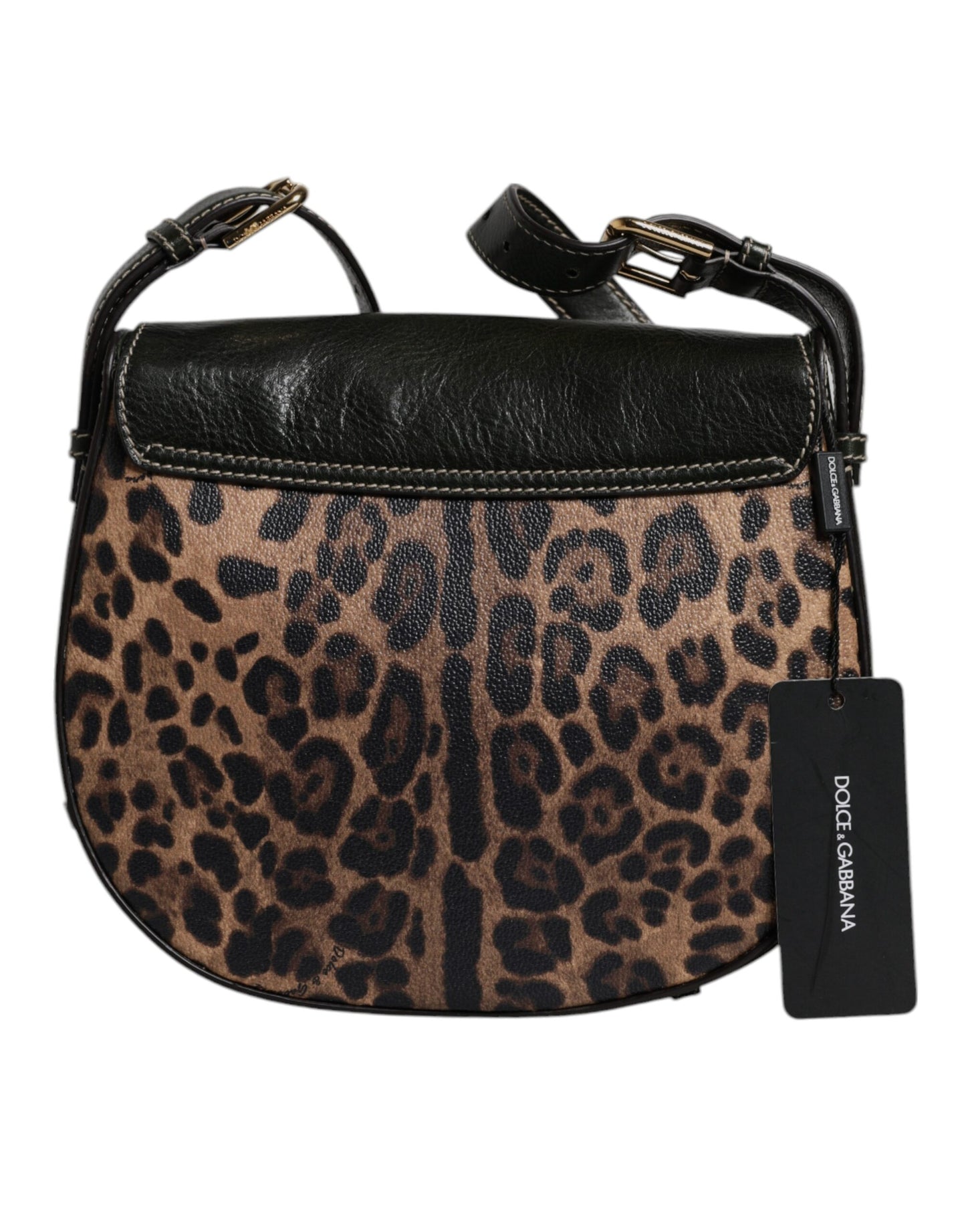 Dolce & Gabbana Black Brown Leopard Leather Shoulder Strap Bag
