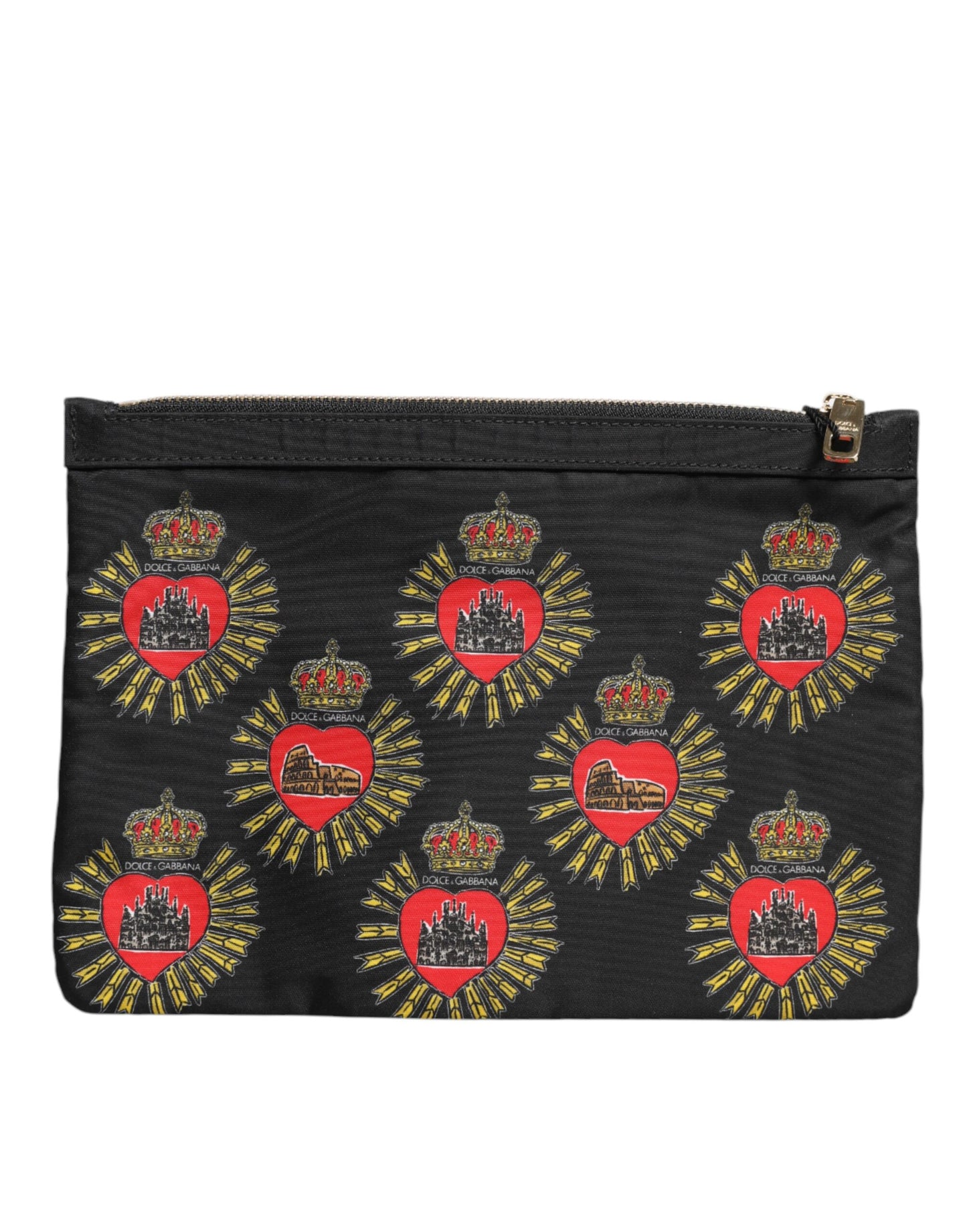 Dolce & Gabbana Black Red Nylon Sacred Heart Clutch Pouch Bag