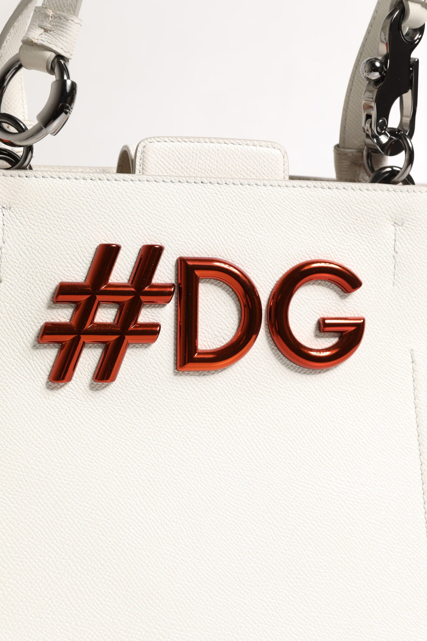 Dolce & Gabbana White Leather #DG BEATRICE Top Handle Tote Bag