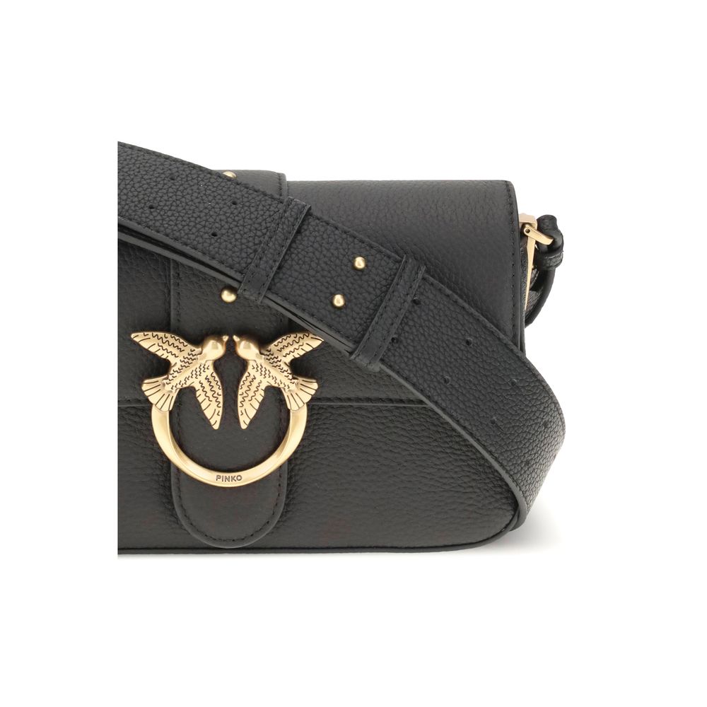 PINKO Black Calf Leather Bos Taurus Shoulder Bag