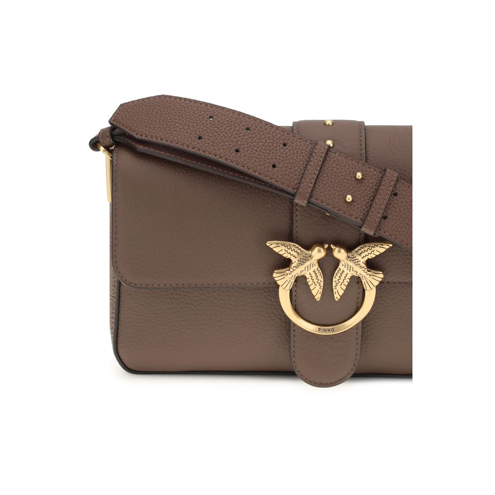 PINKO Brown Calf Leather Bos Taurus Shoulder Bag