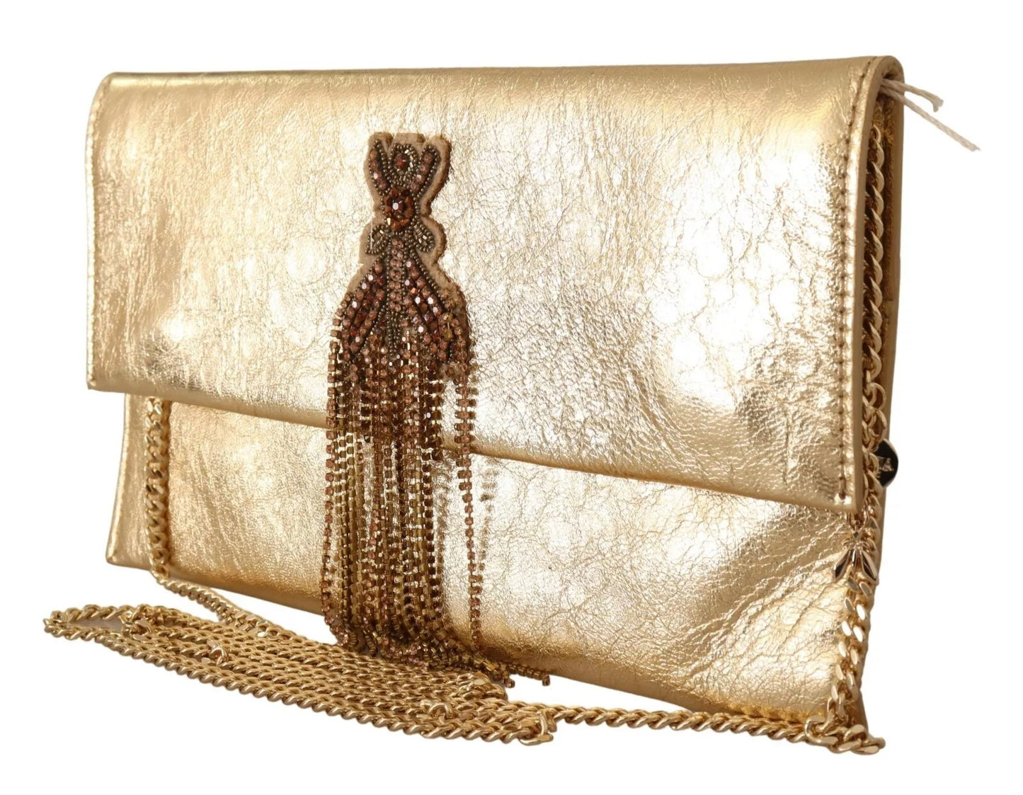 Patrizia Pepe Gold Leather Embellished Shoulder Strap Bag