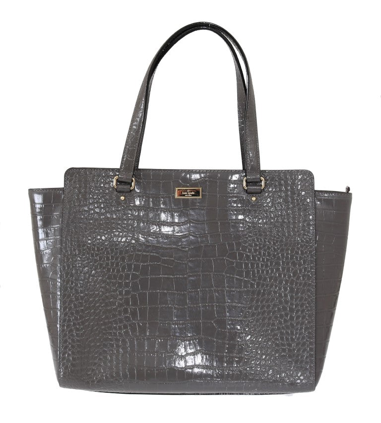 Kate Spade Grey Croc Embossed Leather Elissa Bristol Drive Tote Handbag Bag