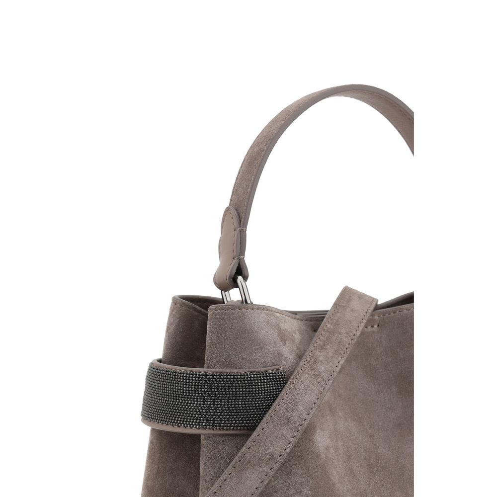 Brunello Cucinelli Brown Calf Leather Bos Taurus Shoulder Bag