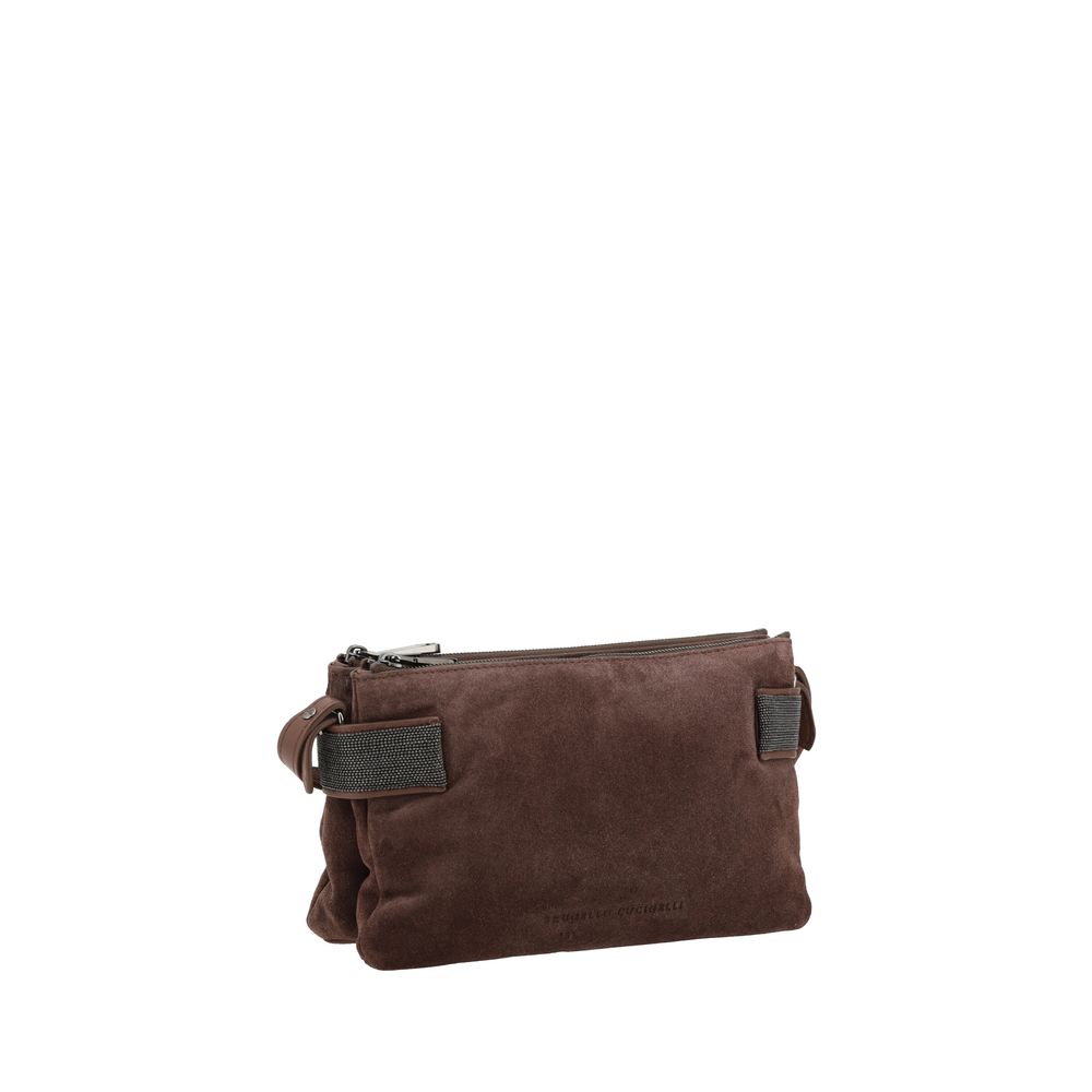Brunello Cucinelli Brown Calf Leather Bos Taurus Shoulder Bag
