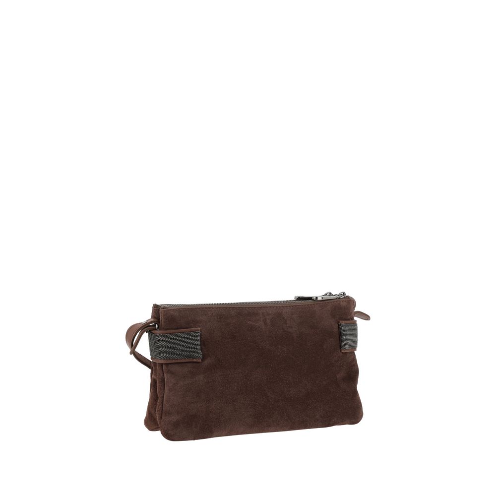 Brunello Cucinelli Brown Calf Leather Bos Taurus Shoulder Bag