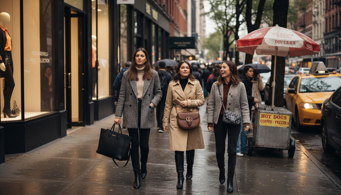 Women with designer handbags on a city street