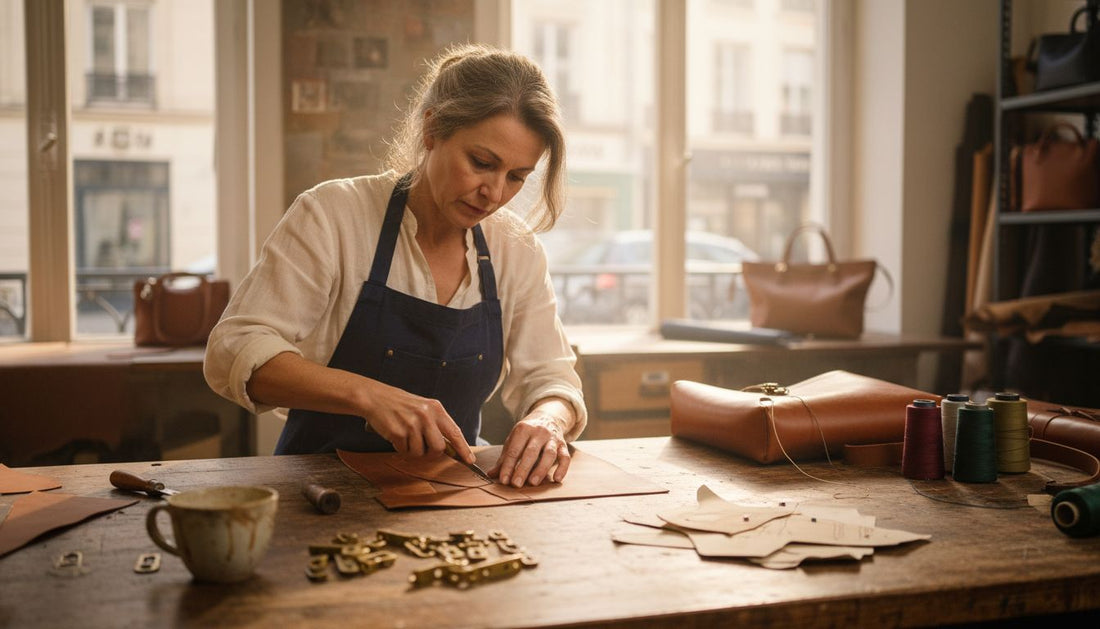 Handbag artisan crafting in sunlit workshop