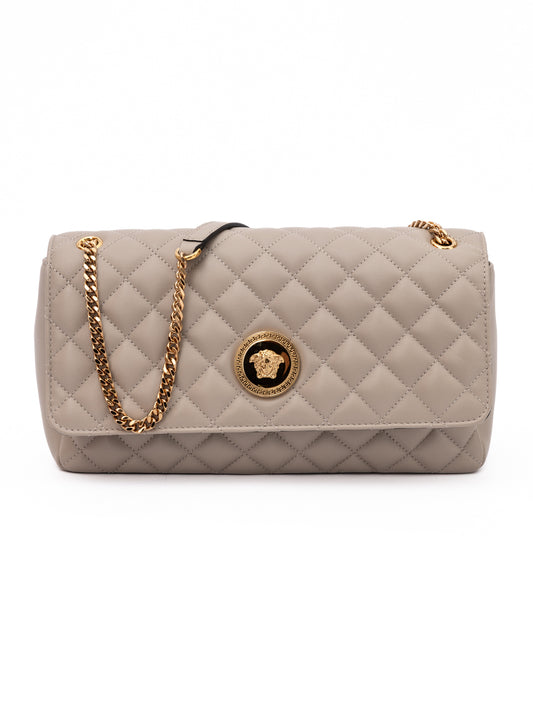 Versace Taupe Quilted Leather Shoulder Strap Bag