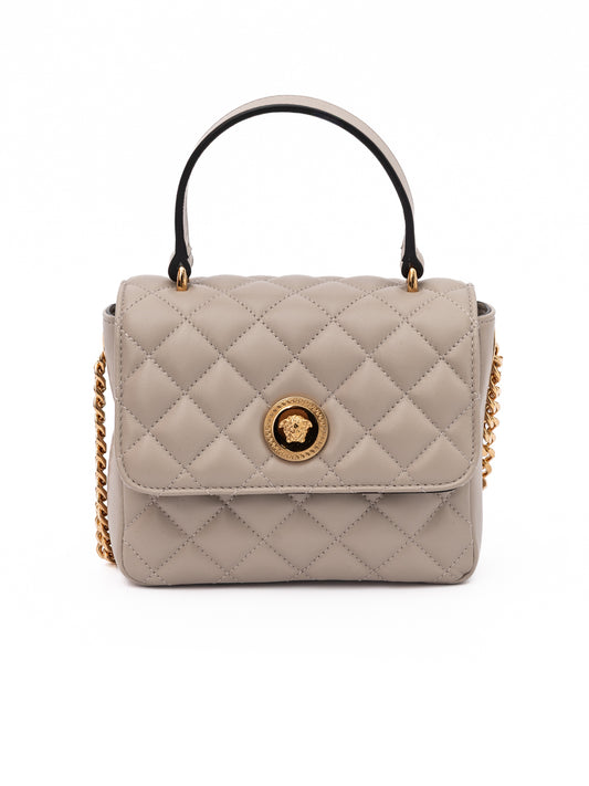 Versace Taupe Quilted Leather Handbag
