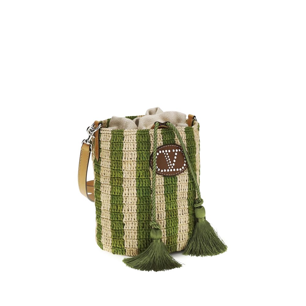 Valentino Garavani Bicolor Raffia Backet Bag