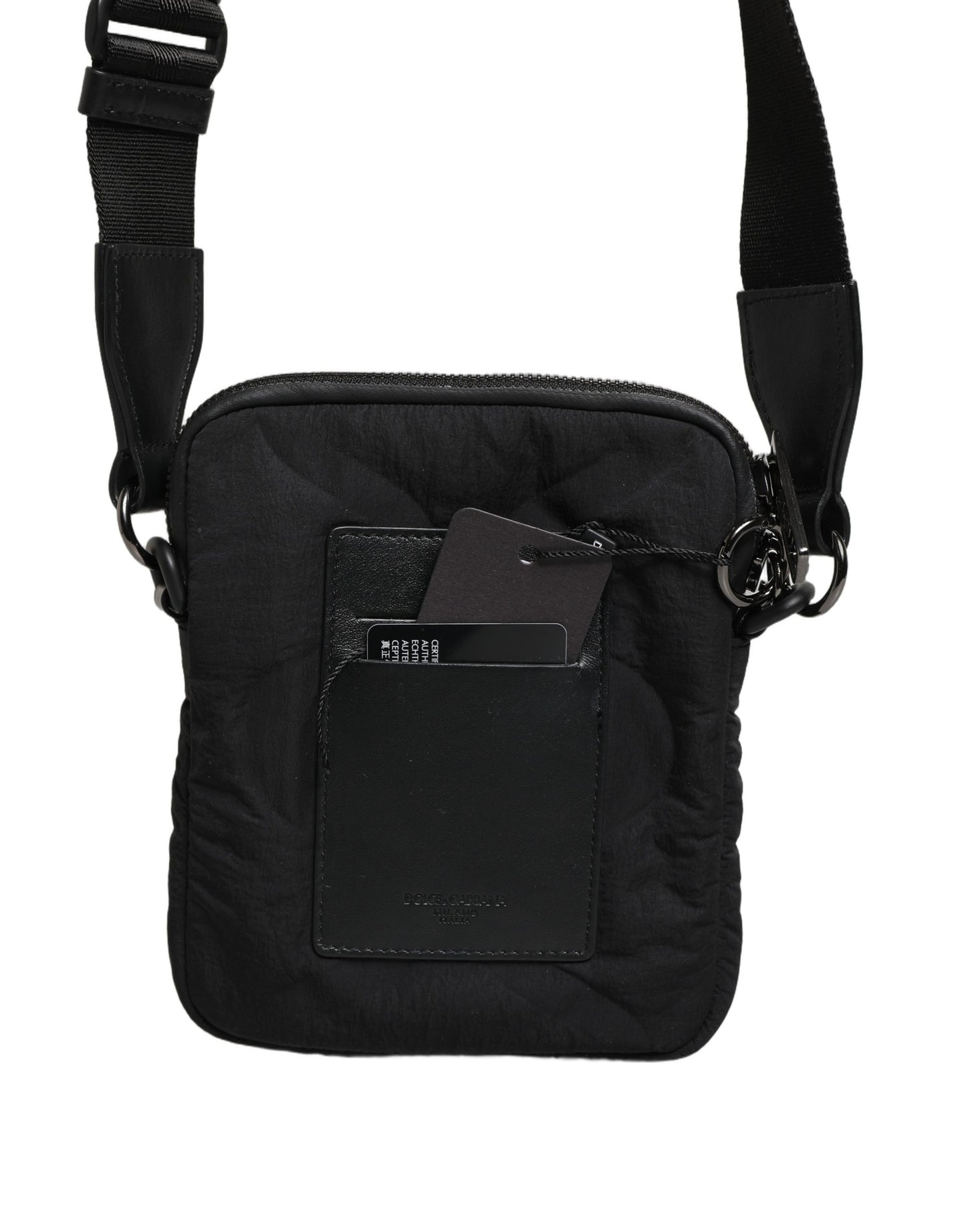 Dolce & Gabbana Black Nylon Rubberized Logo Print Crossbody Borse Bag