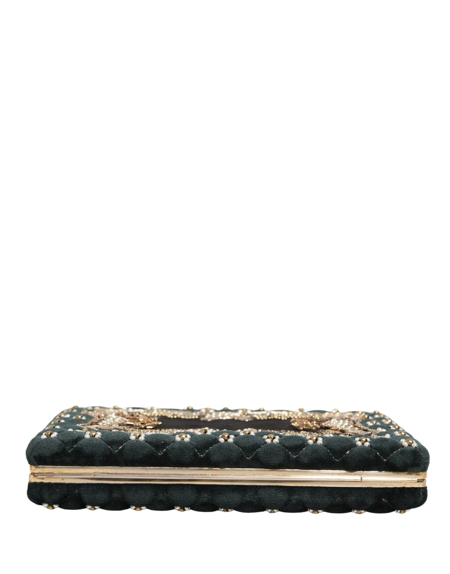 Dolce & Gabbana Black Velvet Gold Frame Clutch Evening Clutch Purse Bag