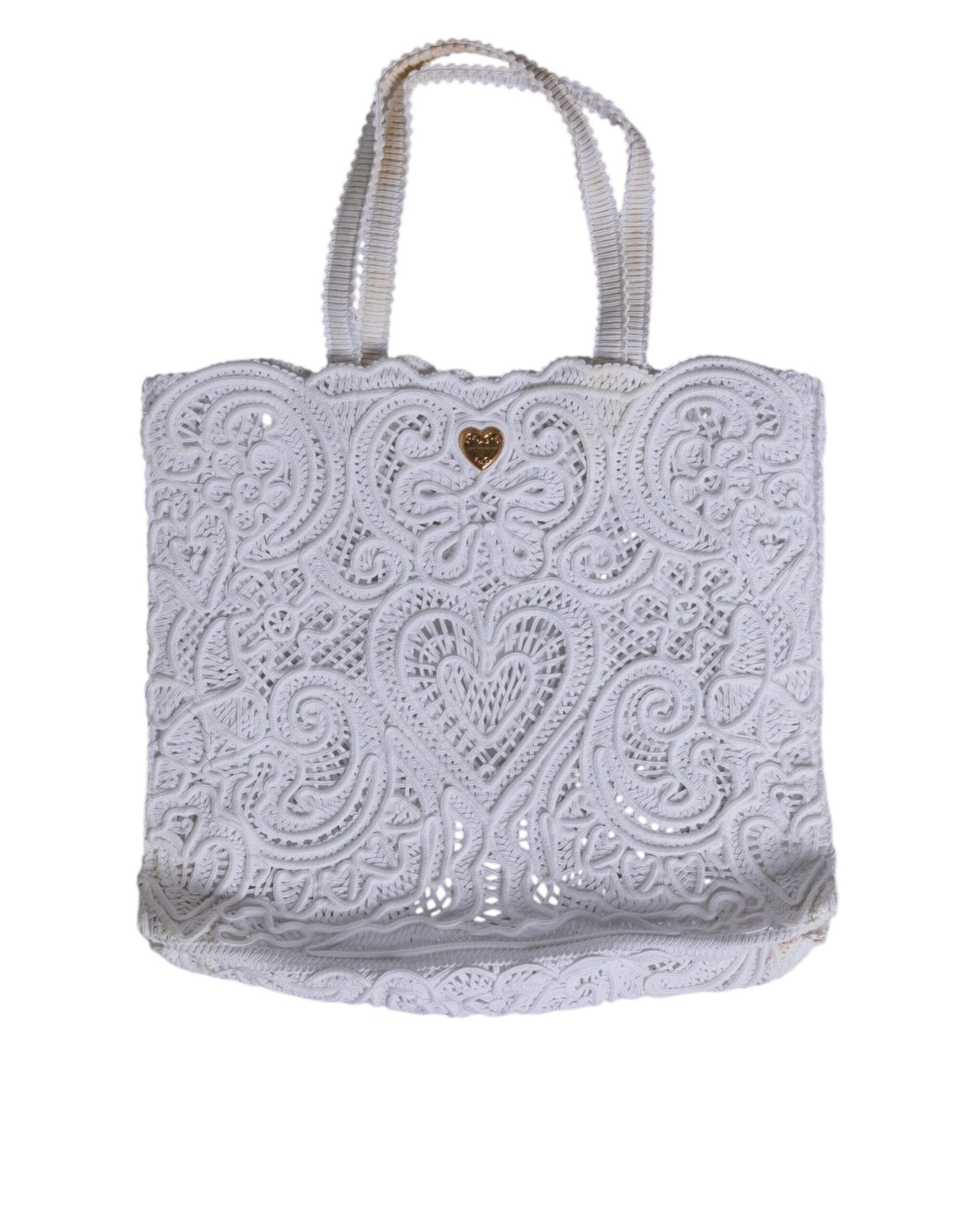 Dolce & Gabbana White Cordonetto Lace Beatrice Tote Shopping Bag