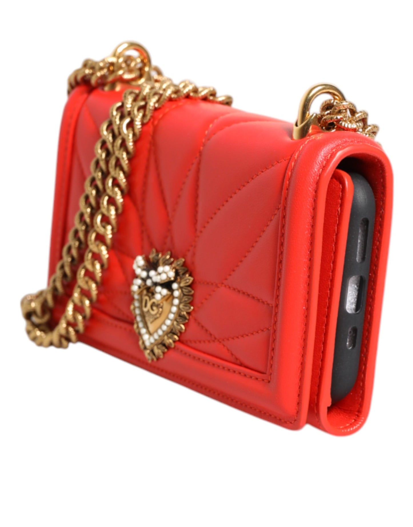 Dolce & Gabbana Red Leather Quilted Devotion Crossbody Phone Cover Bag