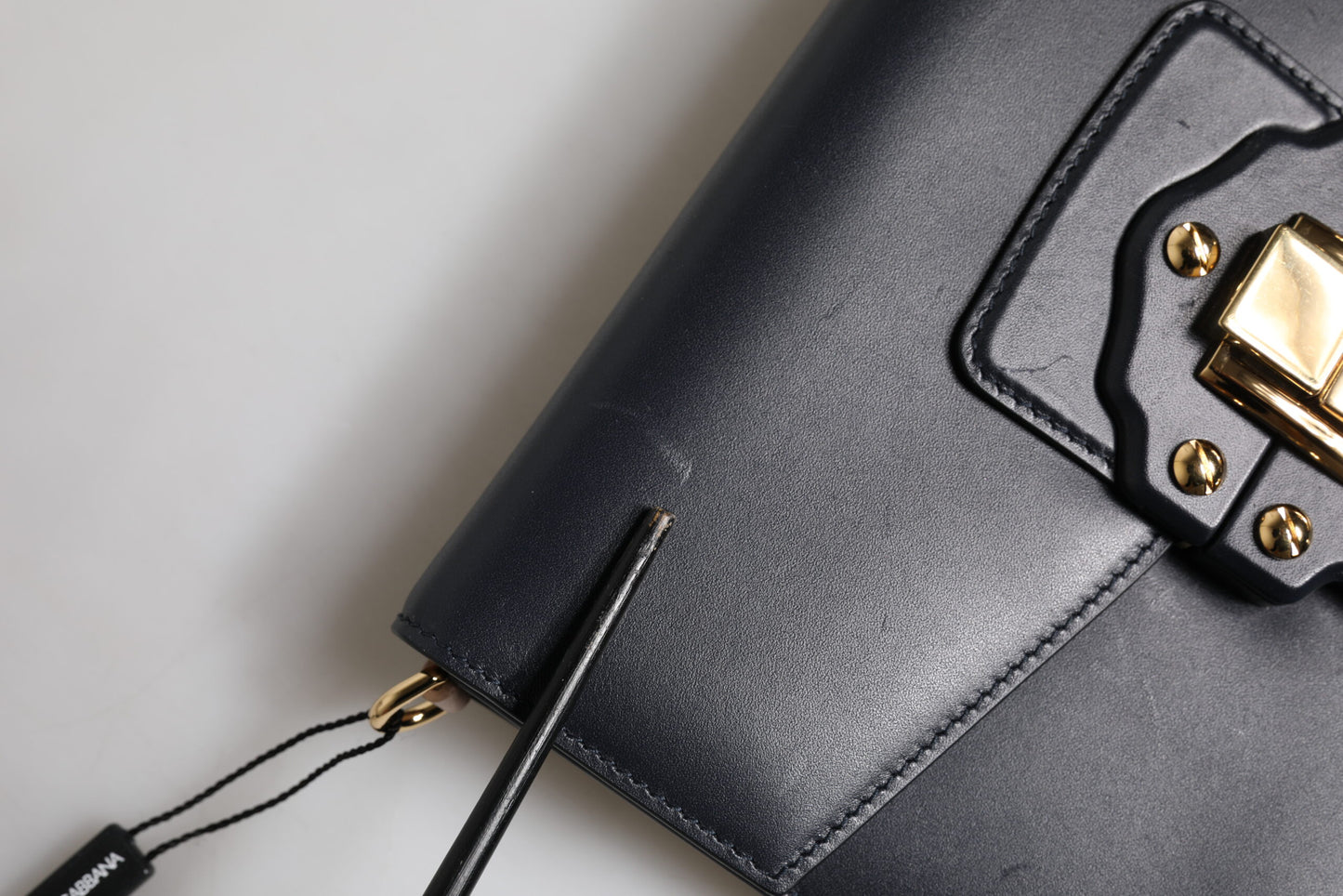 Dolce & Gabbana Black Leather Logo Gold Crossbody Purse Bag