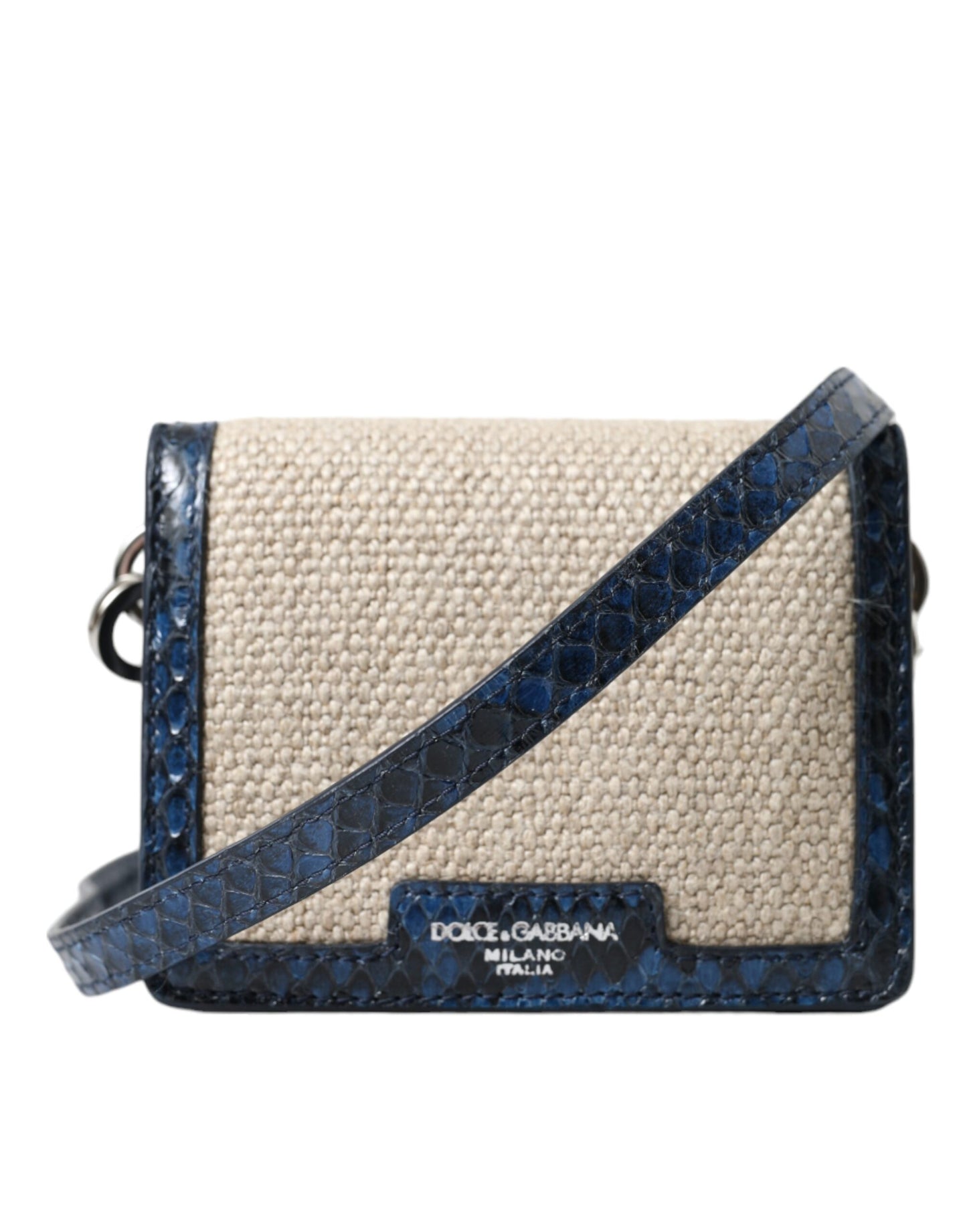 Dolce & Gabbana Beige Raffia Blue Leather Trim Mini Shoulder Purse Crossbody Bag