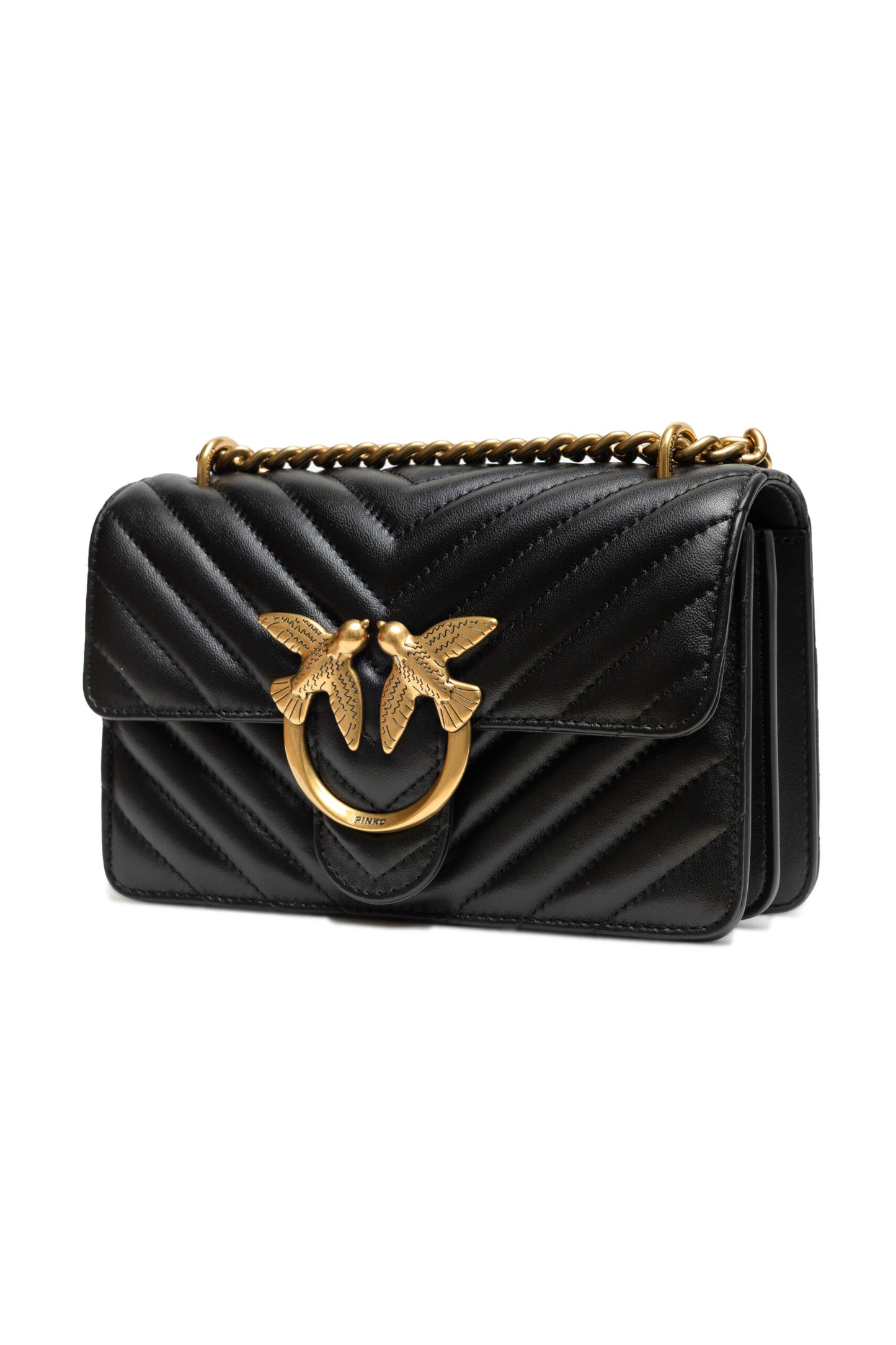 PINKO Black Leather Love One Mini Shoulder Bag
